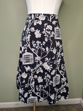 Talbots Petite 18WP Black White Floral Birdcage Skirt Scalloped Hem A-Line